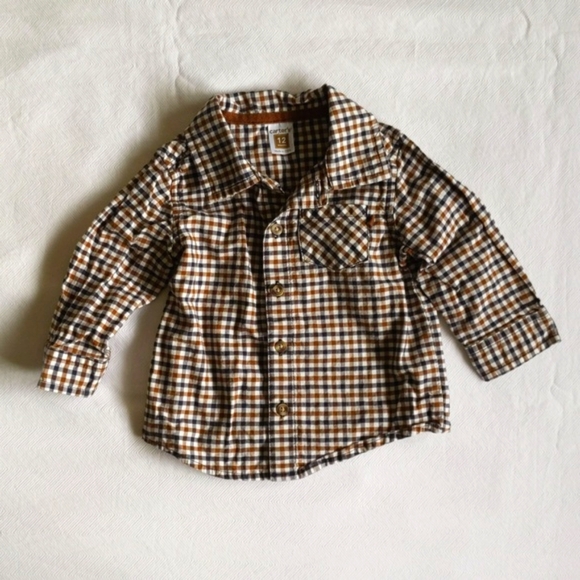 carter's cotton gingham collared button down shirt 12 months baby boy - Picture 1 of 4